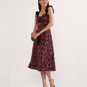 Francesca's Collections Black and Pink Floral Midi Dress